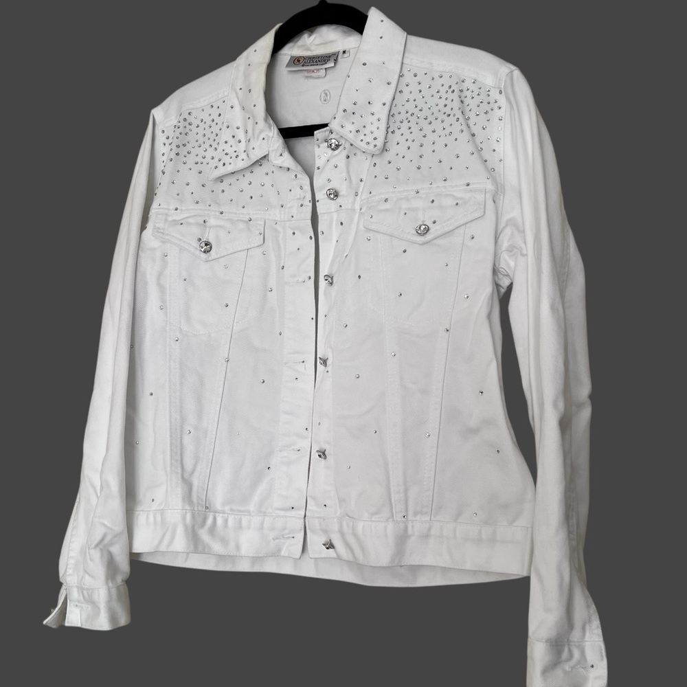 Vintage Christine Alexander White Rhinestone Studded Jean Jacket - Picture 3 of 10